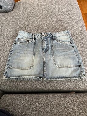 refuge Light Blue Washed Denim Mini Skirt